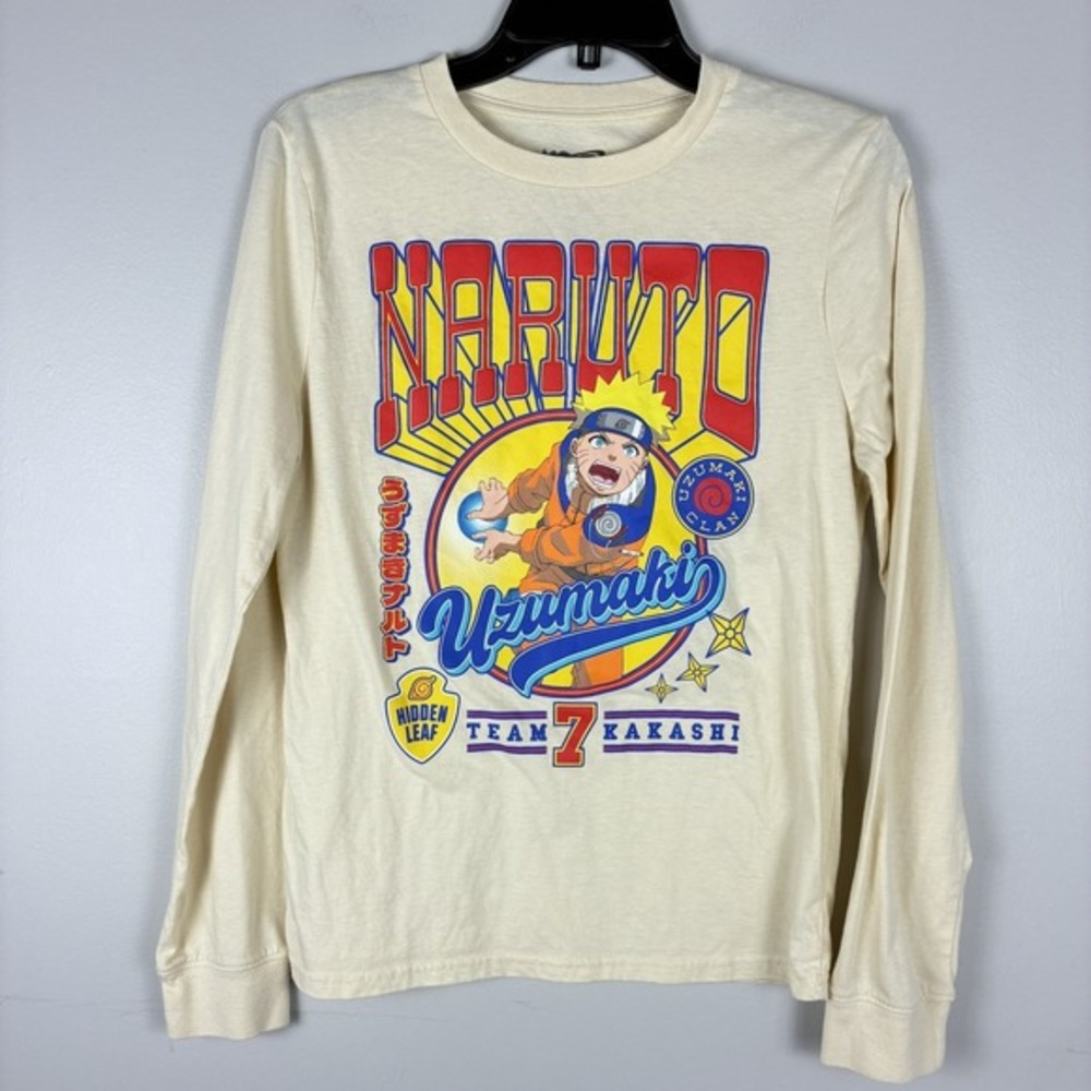 Naruto Boys Long Sleeve Graphic Tee Sz XL / 16 18 Youth Ivory Anime Comic-Con